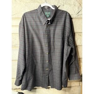 Fox Fire Mens XXL Plaid Button Down Shirt Charcoal Grey Long Sleeve Cotton Blend